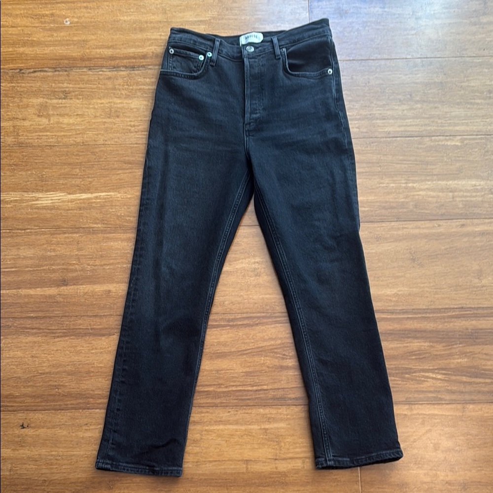 Black Agolde Riley Crop Jeans